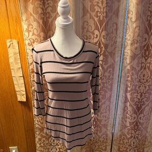 Striped Tan & Black 3/4 Length Sleeve Women's Tee